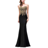Women's Rhinestone Long Fishtail Dresses,  Elegant Sleeveless Lace Applique Formal Mermaid Evening Prom Gown Dress