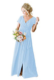 YMSHA Women's Short Sleeve Bridesmaid Dresses with Slit 2021 V Neck Chiffon Formal Dresses YMS159