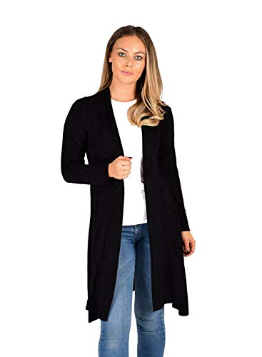 Ladies Knee Length Plain Open Front Cardigan Womens Casual Long Sleeve Original Brand