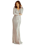 Ever-Pretty Women's V Neck Floor Length Long Sleeve Thigh High Slit Sequin Mermaid Evening Dresses 00824