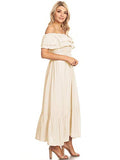 Womens Boho Peasant Ruffle Stretchy Short Sleeve Long Dress