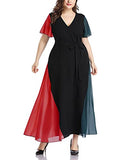 Tempotrek Women's Plus Size Evening Dress Deep V-Neck Cocktail Maxi Dress Chiffon Irregular-Color-Blocked Party Dress