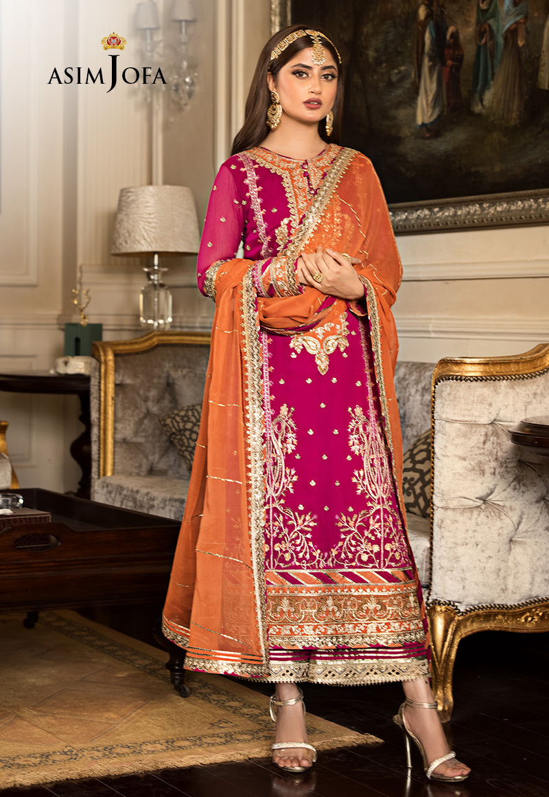Asim Jofa Chiffon, Organza, Pink & Orange Jhilmil Collection Online Shopping