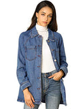 Allegra K Woman's Jean Button Up Long Sleeves Washed Casual Denim Jacket