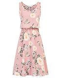 GRACE KARIN Women Vintage Floal Dress Floral U-Neck Sleeveless Elastic Waist A-Line Casual Party Dress
