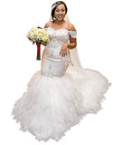 Elliebridal Beaded Women's Bridal Ball Gown Long Mermaid Wedding Dresses with Ruffles Train for Bride Plus Size