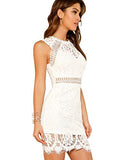 Verdusa Women's Sleeveless Scalloped Hem Fitted Floral Lace Bodycon Dress