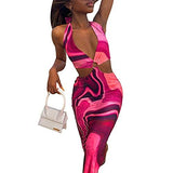 Women 's Sexy Halter Rosy Printed Y2K V-Neck Dress Backless Long Dress E Girl Streetwear