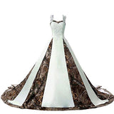 ZVOCY Women's Camouflage Wedding Dresses for Bride Satin Camo Long Formal Gown for Wedding White