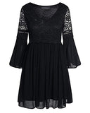 Women's Vintage Floral Lace V Neck 4-Mar Bell Sleeve Cocktail A-line Swing Party Casual Mini Dress