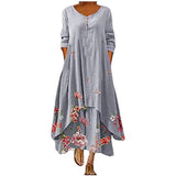 TIMEMEAN Linen Dresses for Women Plus Size Floral Print Loose Boho Long Dresses
