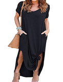 Women's Plus Size Dresses Casual Loose Pocket Short Sleeve Slits Plus Size Long Maxi Dress XL-5X