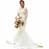 Wedding Dress Plus Size Luxury 2020 Mermaid Wedding Dresses Lace Applique Beads Long Sleeves Sweep Train Bridal Gowns