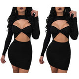 Women Dresses Promotion Sale Womens O-Neck Long Sleeves Pure Color Strapless Tight Fitting Buttock Mini Dress Plus Size Dress Party Dress Vintage Dress UK Size