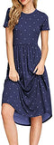 Women Short/Long Sleeve Pleated Polka Dot Pocket Swing Casual Midi Dress