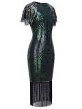 FAIRY COUPLE 1920s Knee Length Flapper Party Cocktail Dress with Sequined Cap Sleeve Layer Tassels Hem