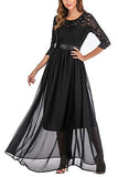 Women's Plus Size A-Line 3/4 Lace Sleeves Chiffon Long Formal Evening Party Maxi Dress