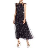 Jill Jill Stuart Women's Tea Length Flocked Tulle Rufffle Gown