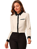 Women's Contrast Collar Shirt Chiffon Long Sleeve Work Office Blouse | Original Brand