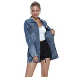 Women's Long Style Ripped Denim Jeans Jacket Casual Long Sleeve Outfits Trench Coat