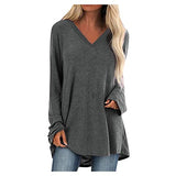 asntrgd Long Sleeve Shirts for Women Fall Fashion V-Neck Solid Tunic Tops Ladies Casual Loose Pleated Hem Comfy Blouse Tee