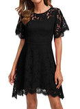 MSLG Women's Elegant Round Neck Short Sleeves Wedding Guest Floral Lace Cocktail Party Dress 943