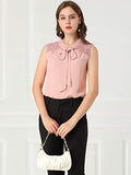 Women's Bow Tie Neck Blouse Sleeveless Lace Casual Office Work Tops | Original Brand
