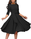 Dress Round Neck 4-Mar Sleeve Swing Midi A-line Dresses