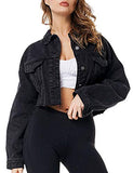 Women Jean Jacket Button Down Distressed Oversized Crop Jeans Denim Jackets Coat