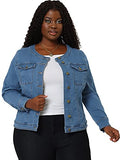 Agnes Orinda Women's Plus Size Long Sleeves Collarless Denim Jacket