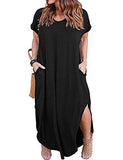 Women's Plus Size Dresses Casual Loose Pocket Short Sleeve Slits Plus Size Long Maxi Dress XL-5X