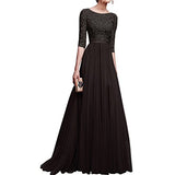 Women's Vintage Floral Lace 3/4 Sleeves Floor Length Retro Evening Cocktail Formal Bridesmaid Gown Long Maxi Dress