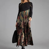 Women's Dress Ladies Autumn and Winter Casual Slim Long-Sleeved Long Bohemian Printed Dress,  Fall Dresses for Ladies Fancy Cocktail Dress Party Dress Maxi Dress