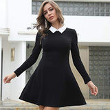Women's Long Sleeve Casual Peter Pan Collar Fit and Flare Skater Dress