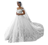 Princess Women's Off Shoulder Lace Wedding Dresses for Bride 2020 Wedding Gowns Court Train Bridal Gowns