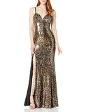 Dress the Population Women's Alejandra Sleeveless Long Stretch Gown with Slit, Gold Leopard Multi, M