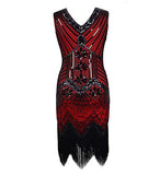 T1FE 1SFE 1920s Flapper Sequin Dress V Neck Vintage Roaring 20s Fancy Beaded Fringed Great Gatsby Dresses for Women