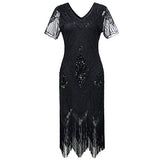 1920s Flapper Dress Women Vintage Sequin Fringe Beaded Art Deco Fancy Dress with Sleeve for Party Prom