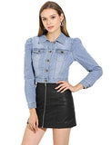 Allegra K Women's Cotton Cropped Jean Button Down Basic Jean Denim Jacket