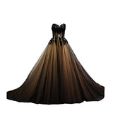 Black Tulle Gold Lace Corset Ball Gown Gothic Prom Wedding Dresses