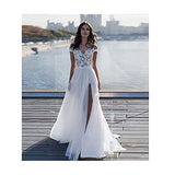 AIYIFU Women's Beach Wedding Gowns Lace Bridal Gowns for Beach Wedding