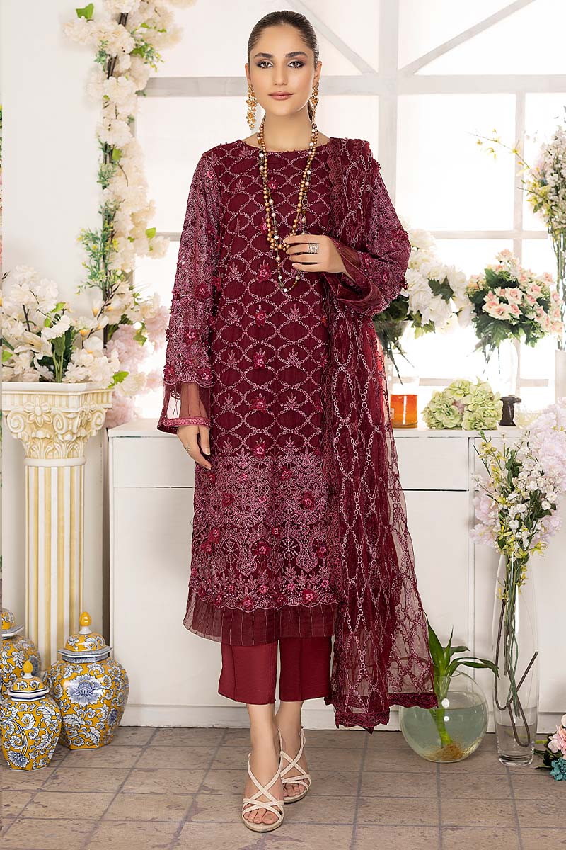 Adan Libas Red Vine Camellia Chiffon Collection 2022 Online Shopping