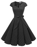 MUADRESS Women's Retro 1950s Cap Sleeve Vintage Rockabilly Prom Swing Dresses