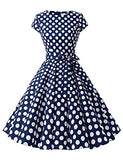 Dressystar Vintage 1950s Polka Dot and Solid Color Prom Dresses Cap-Sleeve
