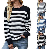 Fall Winter Sweaters for Women Long Sleeve Crew Neck Striped Color Block Comfy Loose Oversized Knitted Pullover Sweater