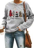 ASTANFY Merry Christmas Sweatshirt for Women Drop Shoulder Long Sleeve Christmas Tree Pullover Lightweight Shirt