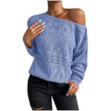 Off The Shoulder Sweaters for Women, Fall Fashion Long Sleeve Knit Shirt Top Comfy Casual Loose Plain Cable Knitwear