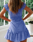 Womens Summer Ruffle Sleeve Sweetheart Neckline Printing Dress Mini Dress