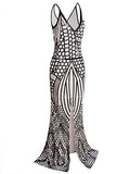 1920s Long Slit Prom Dresses Deep V Neck Sequin Mermaid Bridesmaid Evening Dress