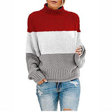 Women's Sweaters Casual Fall Long Sleeve Turtleneck Color Block Patchwork Pullover Knitted Jumper Sweater Tops
